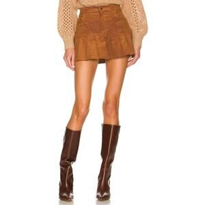 More to Come X Revolve Chloe Pleated Hem Mini Skirt Medium Caramel Tan Brown